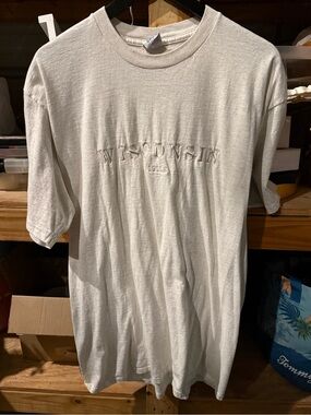 Wisconsin Embroidered Crewneck T‑Shirt - Light Beige